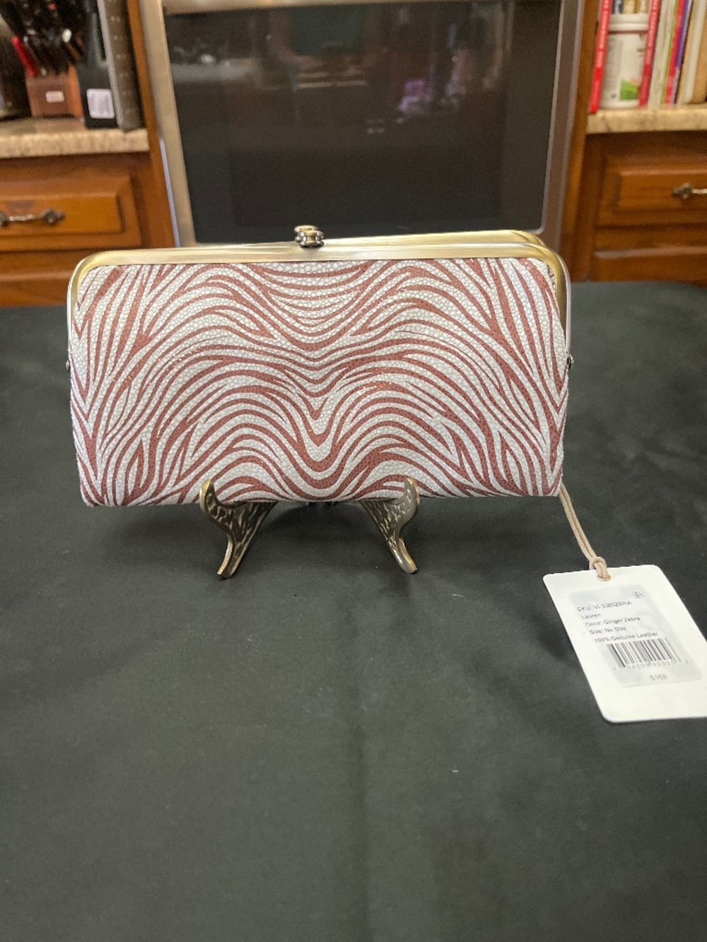NWT HOBO Lauren Wallet.  Ginger Zebra. Leather.